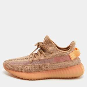 Pre Owned Yeezy x Adidas Orange Knit Fabric Boost 350 V2 Clay Sneakers Size 40 2/3