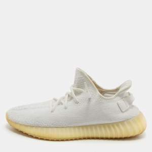 Pre Owned Yeezy x Adidas White Knit Fabric Boost 350 V2 Triple White Sneakers Size 43 1/3