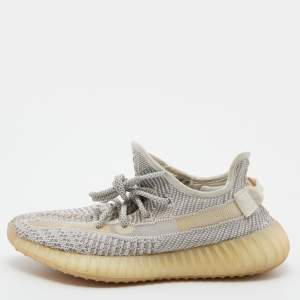 Pre Owned Yeezy x adidas White/Grey Knit Fabric Boost 350 V2 Static Reflective Sneakers Size 38