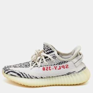 Yeezy x Adidas White/Black Knit Fabric Boost 350 V2 Zebra Low Top Sneakers Size 39 1/3
