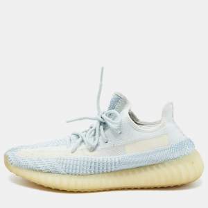 Pre Owned Yeezy x Adidas White/Blue Knit Fabric Boost 350 V2 Static Non Reflective Sneakers Size 46