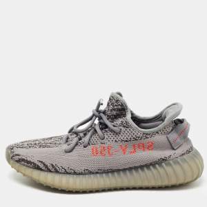Pre Owned Yeezy x Adidas Grey Knit Fabric Boost 350 V2 Beluga Sneakers Size 40 2/3