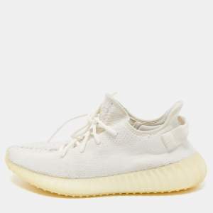 Pre Owned Yeezy x Adidas White Knit Fabric Boost 350 V2 Triple White Sneakers Size 44 2/3 