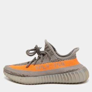 Pre Owned Yeezy x Adidas Grey Knit Fabric Boost 350 V2  Sneakers Size 40