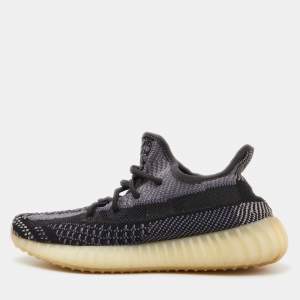 Pre Owned Yeezy x Adidas Black Knit Fabric Boost 350 V2 Asriel Carbon Sneakers Size 36 2/3