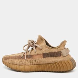 Pre Owned Yeezy x Adidas Brown Knit Fabric Boost 350 V2  Earth Sneakers Size 39 1/3