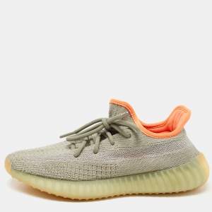 Pre Owned Yeezy x Adidas Green Knit Fabric Boost 350 V2 Desert Sage Sneakers Size 38 2/3