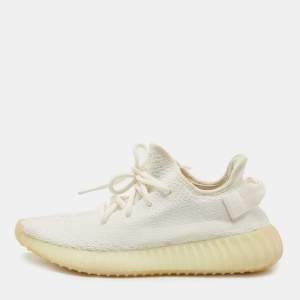 Pre Owned Yeezy x Adidas White Knit Fabric Boost 350 V2 Triple White Sneakers Size 38 2/3