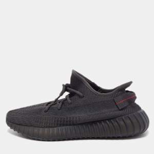 Pre Owned Yeezy x adiddas Black Knit Fabric 350-V2 Static Black Reflective Sneakers Size 44