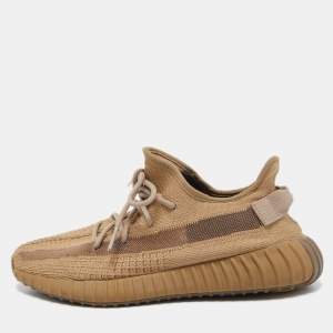 Pre Owned Yeezy x adiddas Brown Knit Fabric  350-v2 Earth Sneakers Size 44