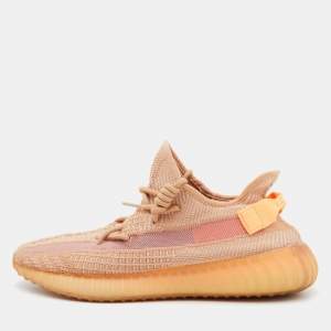 Pre Owned Yeezy x Adidas Orange Knit Fabric Boost 350 V2 Clay Sneakers Size 43 1/3