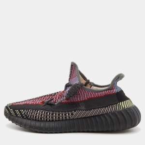 Pre Owned Yeezy x Adidas Black Knit Fabric Boost 350 V2 Yecheil Sneakers Size 43 1/3