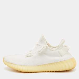 Pre Owned Yeezy x Adidas White Knit Fabric Boost 350 V2 Cream Sneakers Size 43 1/3