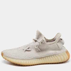 Pre Owned Yeezy x Adidas Grey Knit Fabric Boost 350 V2 Sesame Sneakers Size 39 1/3