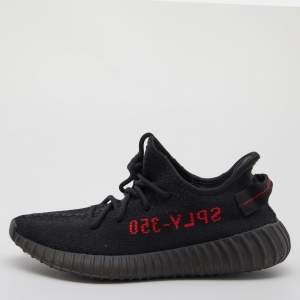 Pre Owned Yeezy x Adidas Black/Red Knit Fabric Boost 350 V2 Bred Sneakers Size 40 2/3