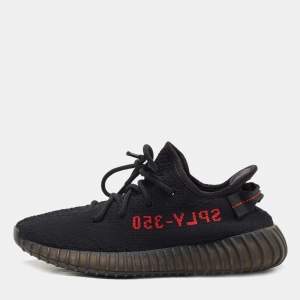 Adidas Yeezy Black Knit Fabric Boost 350 V2 Black Red Sneakers Size 40 2/3