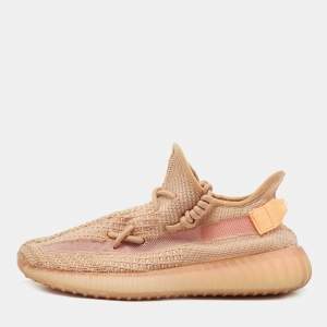 Pre Owned adidas Yeezy Orange Fabric and Mesh Boost 350 V2 Clay (Infant) Sneakers Size 41 2/3