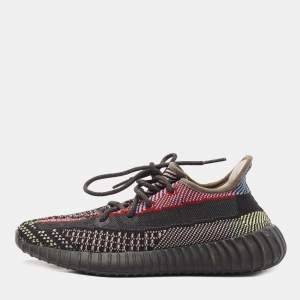 Pre Owned Yeezy x Adidas Black Knit Fabric Boost 350 V2 Yecheil Sneakers Size 42 