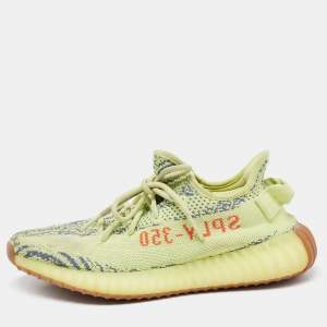 Pre Owned Yeezy x Adidas Neon Knit Fabric Boost 350 V2 Semi Frozen Yellow Sneakers Size 40 2/3