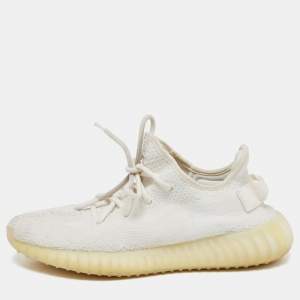 Pre Owned Yeezy x Adidas White Knit Fabric Boost 350 V2 Butter Sneakers Size 40 2/3