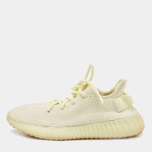 Pre Owned Yeezy x Adidas Green Knit Fabric Boost 350 V2 Butter Sneakers Size 37 1/3