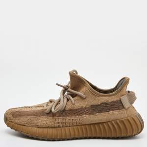 Pre Owned Yeezy x Adidas Brown Knit Fabric Boost 350 V2 Earth Sneakers Size 39 1/3
