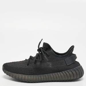 Pre Owned Yeezy X Adidas Black Knit Fabric Boost 350 V2 Static Black Sneakers Size 41 1/3