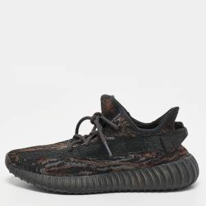 Pre Owned Yeezy  X Adidas Black/Brown Knit Fabric Boost 350 V2 -Mx-Rock Sneakers Size 42
