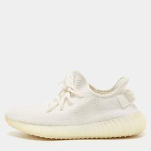 Yeezy x Adidas Off White Knit Fabric Boost 350 V2 Triple White Sneakers Size 38 2/3