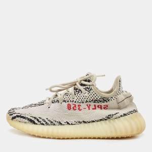 Pre Owned Yeezy x Adidas White/Black Knit Fabric Boost 350 V2 Zebra Sneakers Size 38