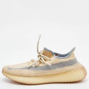 Pre Owned Yeezy x Adidas Beige/Grey Knit Fabric Boost 350 V2 Linen Sneakers Size 40 