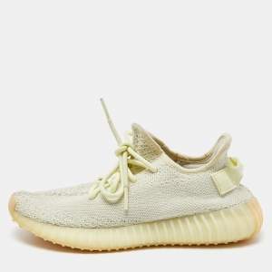 Pre Owned Yeezy x Adidas Green Knit Fabric Boost 350 V2 Butter Sneakers Size 39 1/3