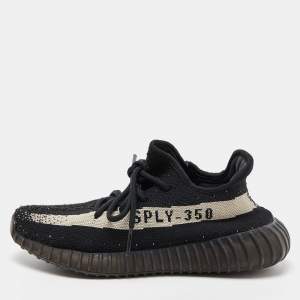 Pre Owned Yeezy x Adidas Black Boost Knit Fabric 350 V2 Core Black White Sneakers Size 39 1/3