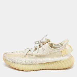 Pre Owned Yeezy x Adidas White Knit Fabric Boost 350-V2Light Sneakers Size 43 1/3