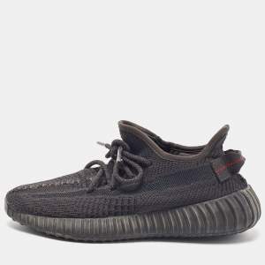 Pre Owned Yeezy x Adidas Black Knit Fabric Boost 350 V2 "Black" Sneakers Size 38 2/3
