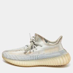 Yeezy x Adidas White/Green Knit Fabric Boost 350 V2 Cloud White Non Reflective Sneakers Size 38 2/3