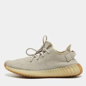 Pre Owned Yeezy x Adidas Grey Fabric Boost 350 V2- Sesame Sneakers Size 39 1/3