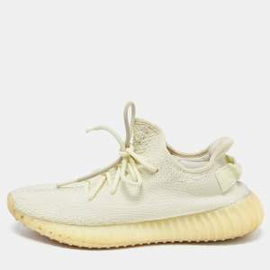 Pre Owned Yeezy x Adidas Green Knit Fabric Boost 350 V2Sesame Sneakers Size 41 1/3
