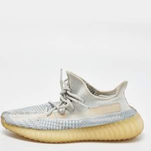 Pre Owned Yeezy x Adidas White/Green Knit Fabric Boost 350 V2 Cloud White Non Reflective Sneakers Size 40 2/3