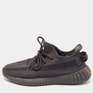 Pre Owned Yeezy x Adidas Black Knit Fabric Boost 350 V2 Cinder Sneakers Size 39 1/3