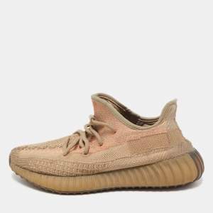 Pre Owned Yeezy x Adidas Brown Knit Fabric Boost 350 V2 Sand Taupe Sneakers Size 40