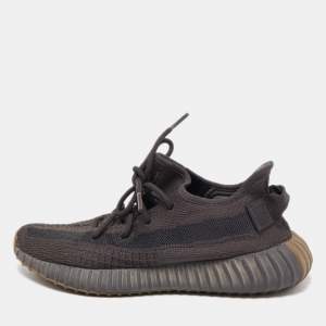 Pre Owned Yeezy x Adidas Black Knit Fabric Boost 350 V2 Cinder Sneakers Size 39 1/3