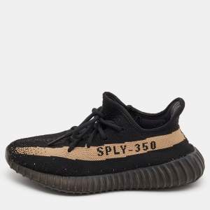 Pre Owned Yeezy x Adidas Black/Brown Knit Fabric Boost 350 V2 Copper Sneakers Size 39 1/3