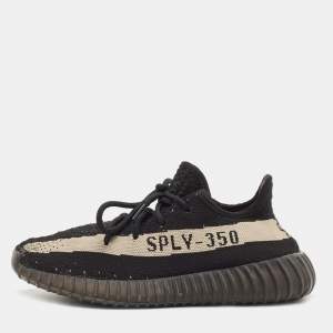 Pre Owned Yeezy x Adidas Black Knit Fabric Boost 350 V2 Oreo Sneakers Size 40