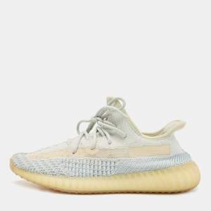 Pre Owned Yeezy x Adidas Two Tone Knit Fabric Boost 350 V2 Cloud White Non Reflective Sneakers Size 42 2/3