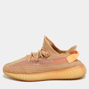 Pre Owned Yeezy x Adidas Orange Knit Fabric Boot 350 V2 Clay Sneakers Size 42 1/3 