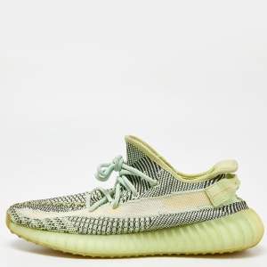 Pre Owned Yeezy x Adidas Green Knit Fabric Boost 350 V2 Yeezreel Non-Reflective Sneakers Size 44