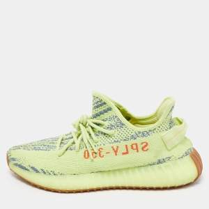 Pre Owned Yeezy x Adidas Neon Yellow/Blue Knit Fabric Boost 350 V2 Semi Frozen Yellow Sneakers Size 44