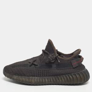 Pre Owned Yeezy x Adidas Black Knit Fabric Boost 350 V2 Black Non Reflective Sneakers Size 42 2/3