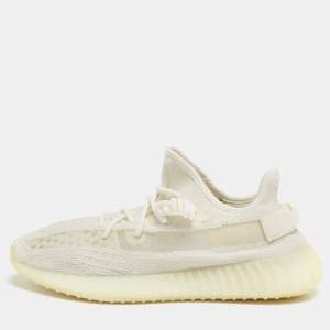 Pre Owned Yeezy x Adidas White Knit Fabric Boost 350 V2 Bone Sneakers Size 44